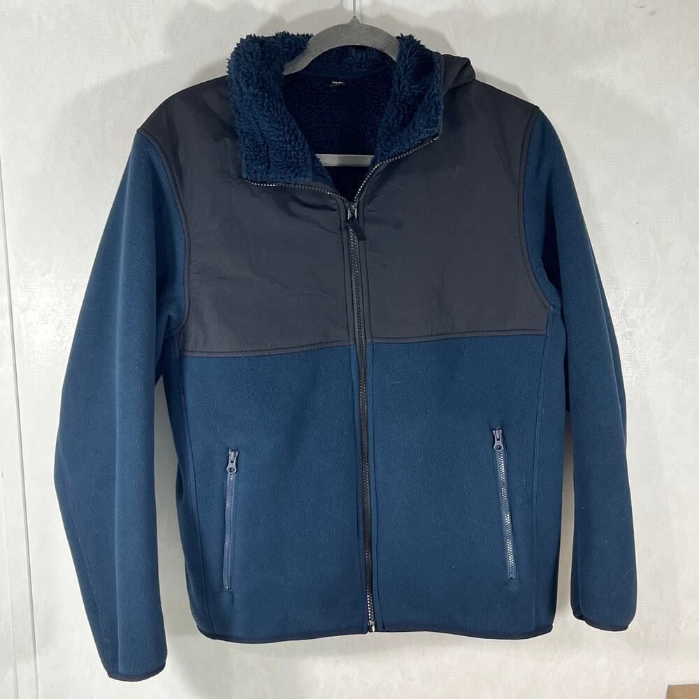 Uniglo Hoodie Men's Sherpa Lined Full Zip Jacket Navy Black XS - Picture 2 of 6